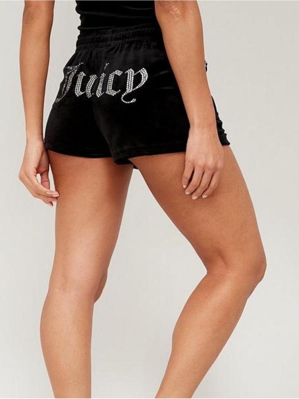 JUICY COUTURE Black Velour Bling Crystal Embellished Shorts Womens M Stretch Y2K